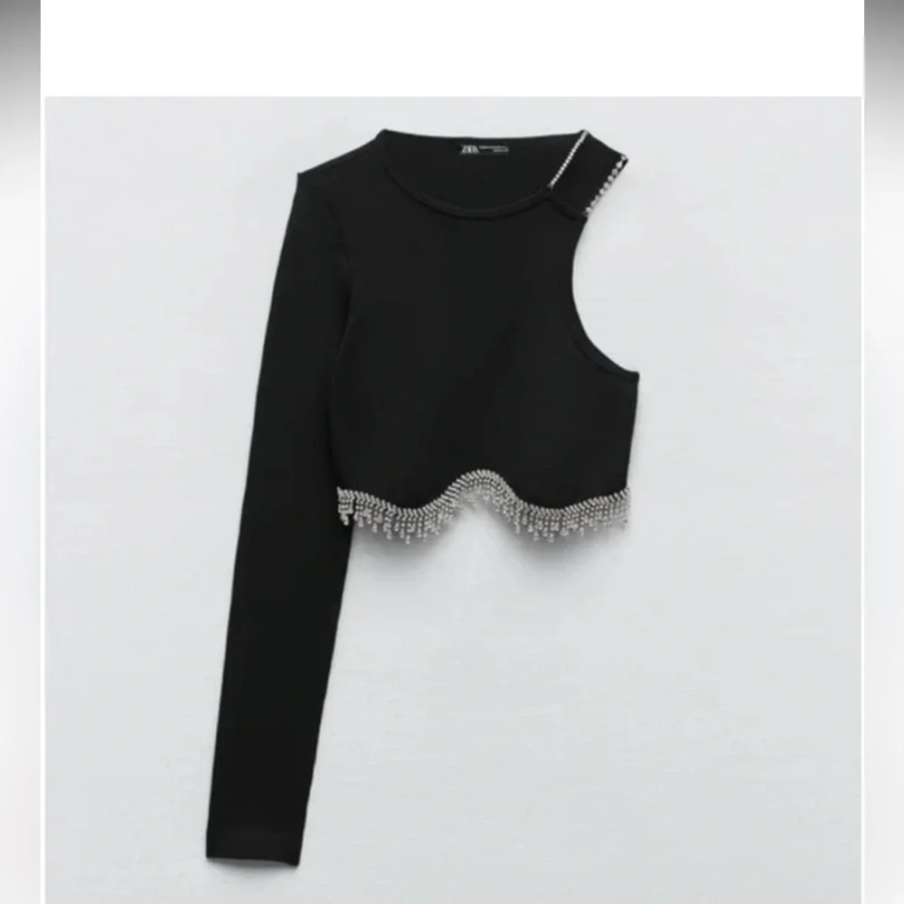 Zara one sleeved rhinestone crop top - Picture 1 of 5